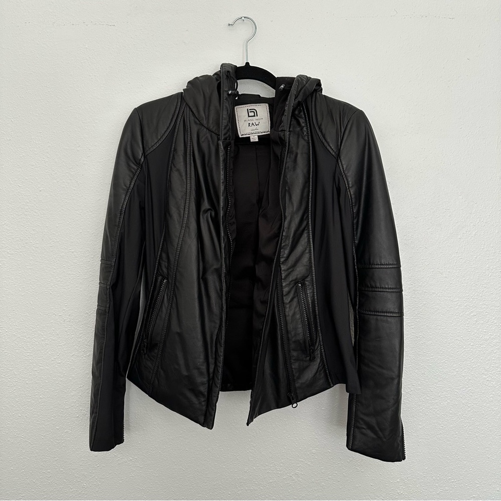Blanc Noir Raw Black Leather and Down Jacket